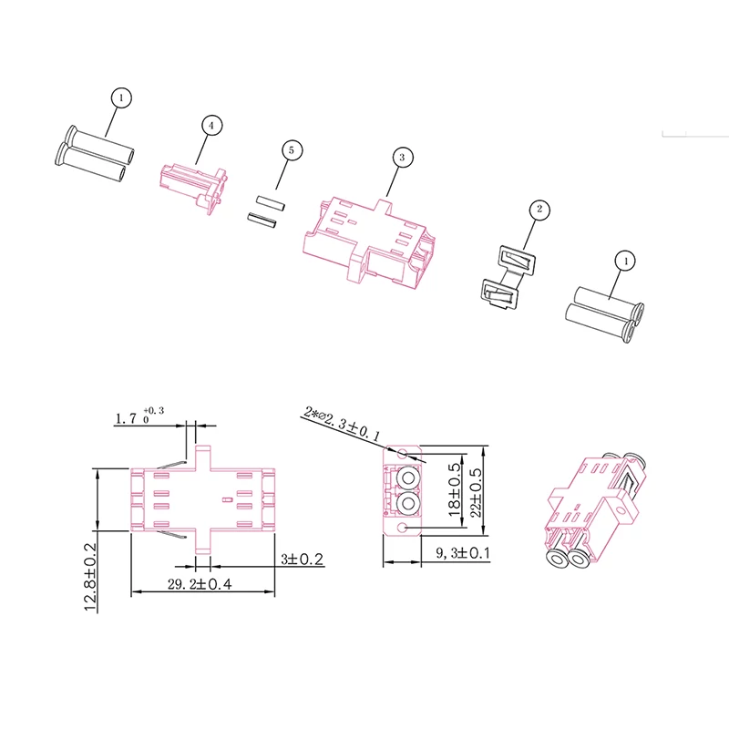 Adaptador de fibra LogiLink FA02LC8 LC Duplex, 12 peças, com flange, violeta