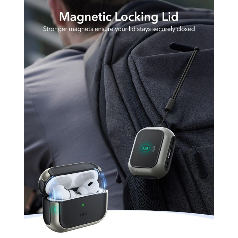 Capa ESR Orbit HaloLock MagSafe para Apple AirPods Pro 3, titânio
