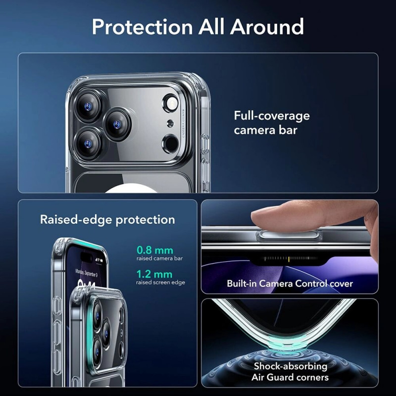 Capa ESR Classic Hybrid MagSafe com vidro temperado para Apple iPhone 17 Pro Max, transparente