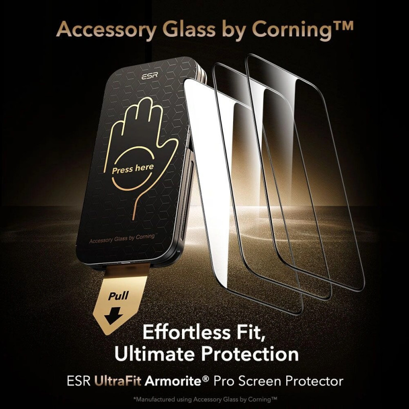 ESR UltraFit Armorite Pro Vidro Temperado para Apple iPhone 16 Pro / 17, Transparente, Vidro da Corning (ESR926)