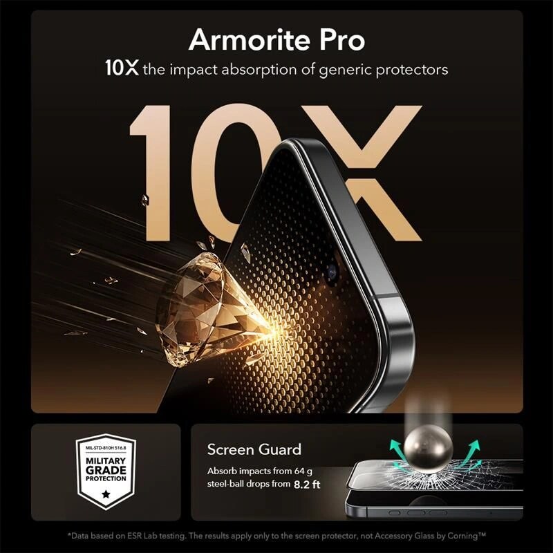 ESR UltraFit Armorite Pro Vidro Temperado para Apple iPhone 16 Pro / 17, Transparente, Vidro da Corning (ESR926)