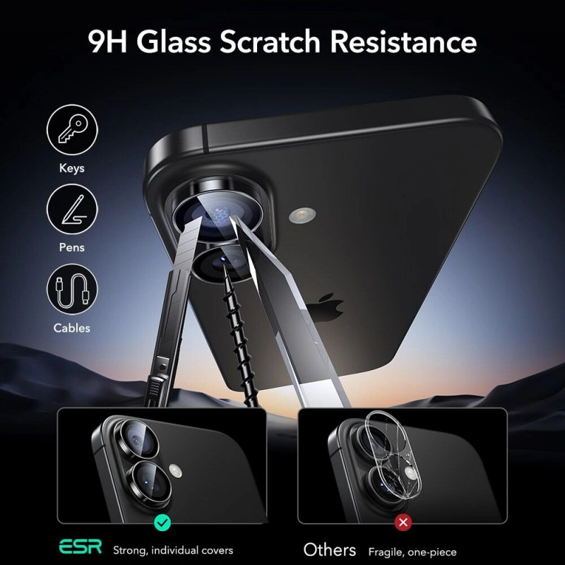 Protetor de câmara ESR Armorite para Apple iPhone 16 / 16 Plus / 17, preto