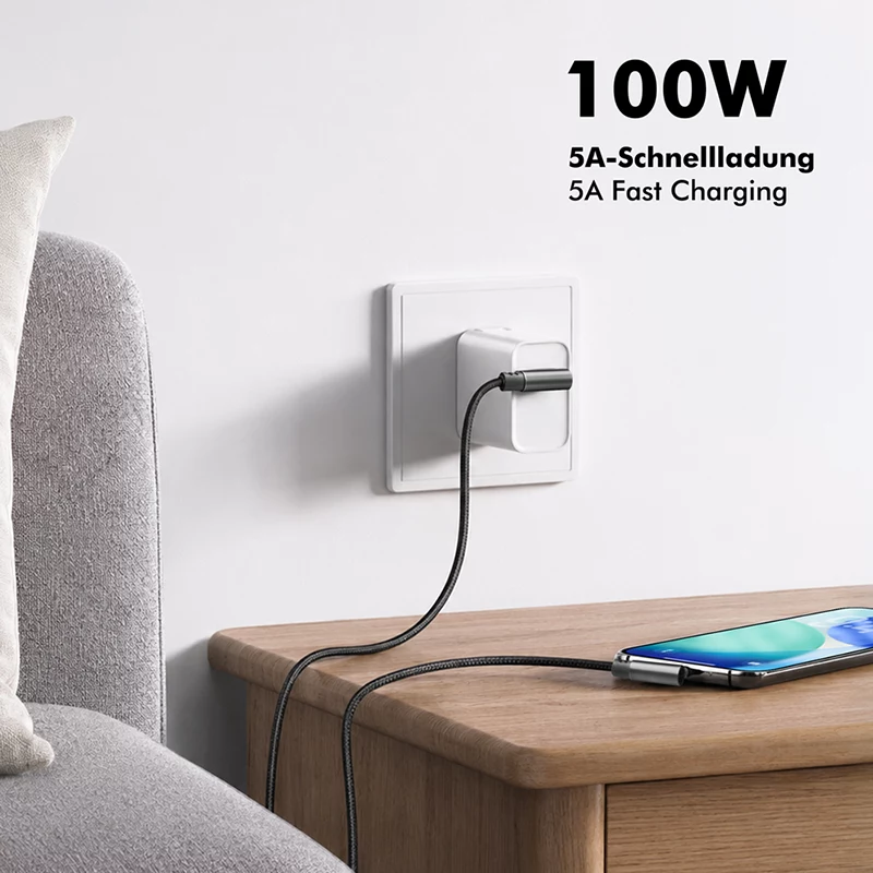 Cabo USB 2.0 Type-C LogiLink CU0463, C/M 90° para C/M 90°, 480 Mbps, 100W, metal, prateado/preto, 3 m