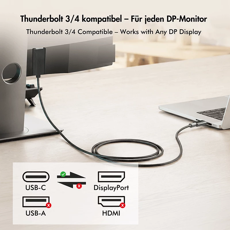 Cabo USB 3.2 Gen2 Type-C Logilink CUA0132, C/M para DP/M, 8K/60 Hz, nylon, metal, preto, 3 m