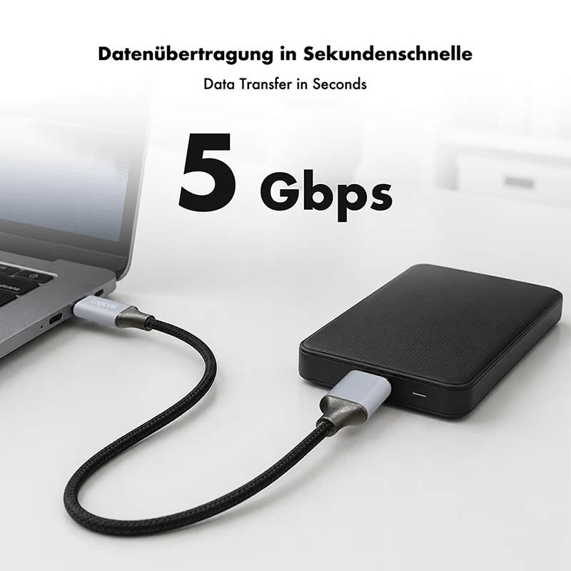 Cabo USB 3.2 Gen1 Type-C Logilink CU0199, C/M para Micro-USB/M, 5 Gbps, nylon, metal, preto/prateado, 2 m