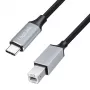 Cabo USB 2.0 Type-C Logilink CU0515, C/M para B/M, 480 Mbps, nylon, metal, preto/prateado, 2 m