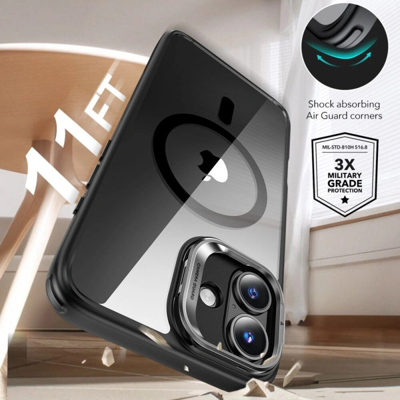 Capa ESR Classic Hybrid Kickstand HaloLock MagSafe com vidro temperado para Apple iPhone 16 Plus, transparente/preto