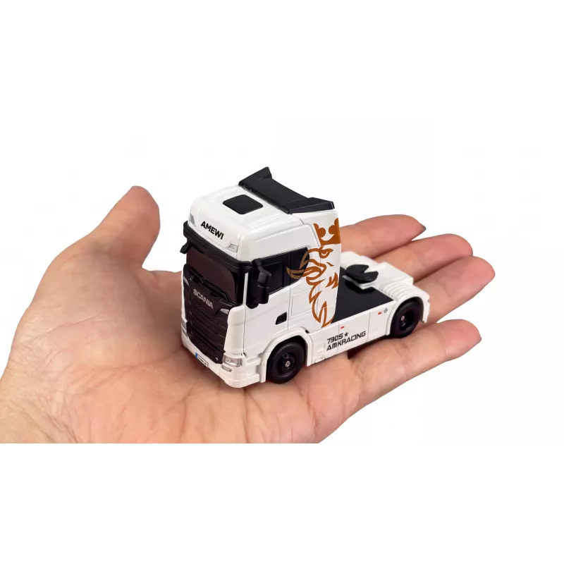 Amewi Mini-Scania 730 S com reboque de caixa 1:64 RTR, branco (22784)