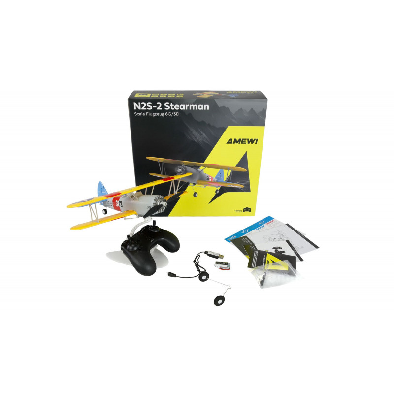 Amewi AMXFlight N2S-2 Stearman 360 mm 6G/3D 6 canais RTF, 14+ (24148)