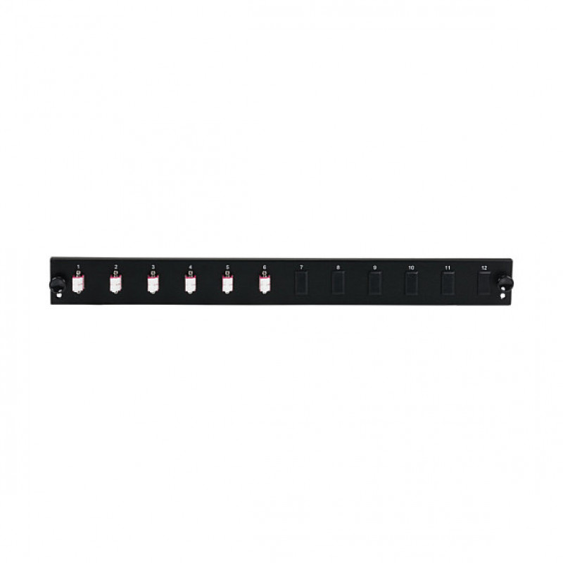 Painel frontal de fibra para montagem em rack EFB Elektronik SB-FP-6SC-S-OM4, 1U, cinzento, metal, 432 mm