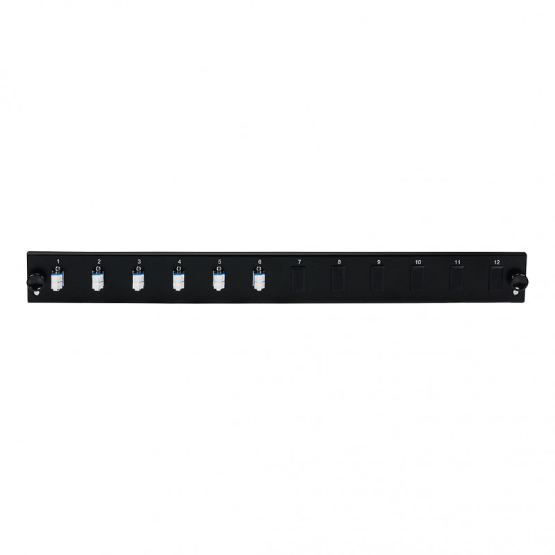 Painel frontal de fibra para montagem em rack EFB Elektronik SB-FP-6SC-S-OM4, 1U, cinzento, metal, 432 mm