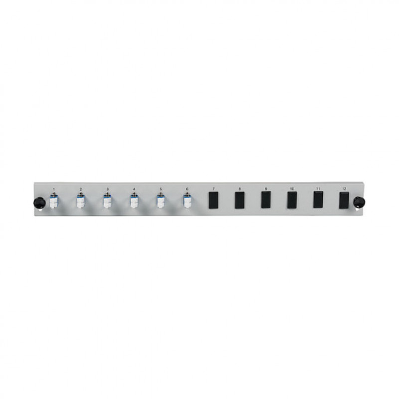 Painel frontal de fibra para montagem em rack EFB Elektronik SB-FP-6SC-S-OM4, 1U, cinzento, metal, 432 mm