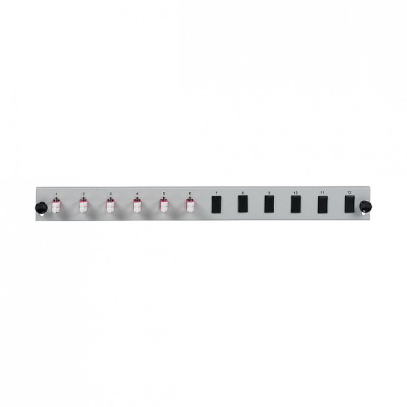 Painel frontal de fibra para montagem em rack EFB Elektronik SB-FP-6SC-S-OM4, 1U, cinzento, metal, 432 mm