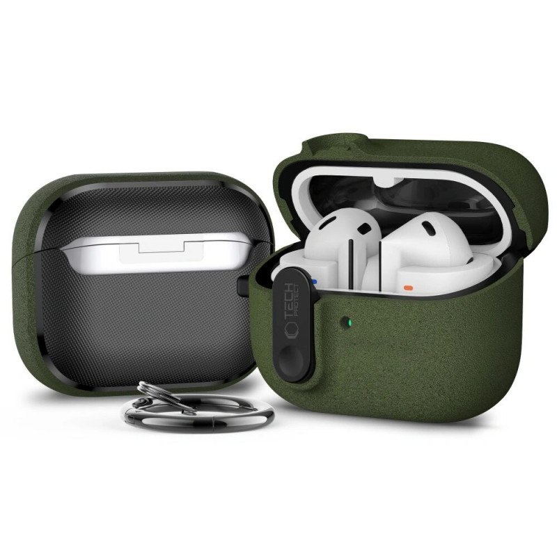 Capa Slim Hook Tech-Protect para Samsung Galaxy Buds 3 / 3 FE / 3 Pro, verde-oliva