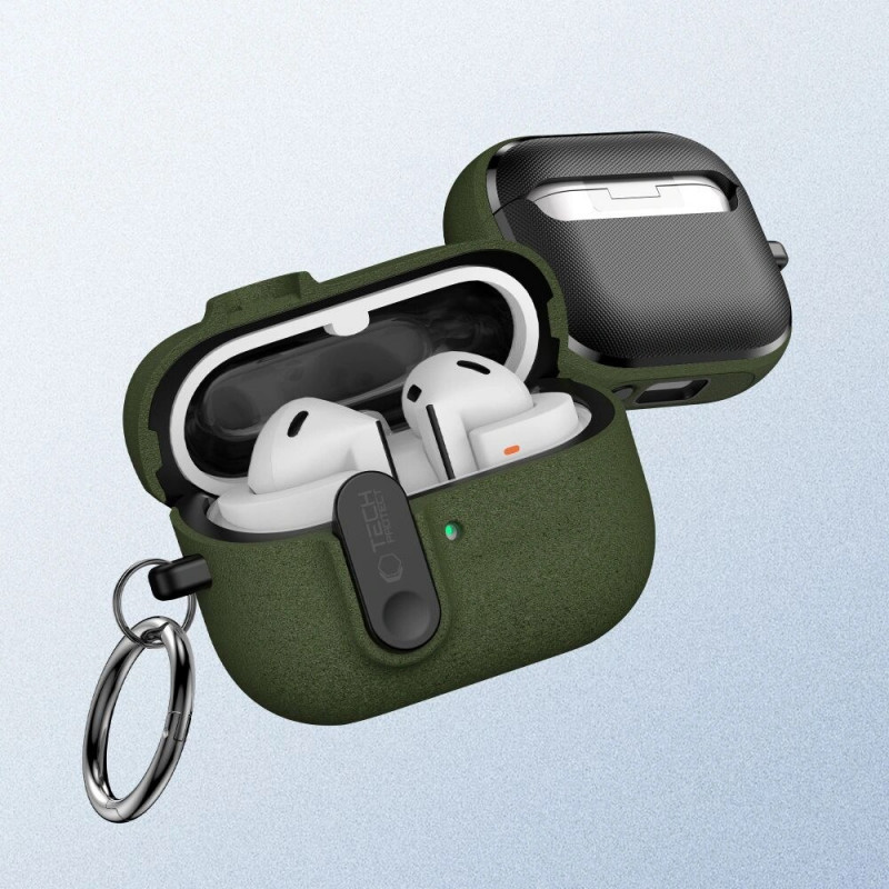 Capa Slim Hook Tech-Protect para Samsung Galaxy Buds 3 / 3 FE / 3 Pro, verde-oliva