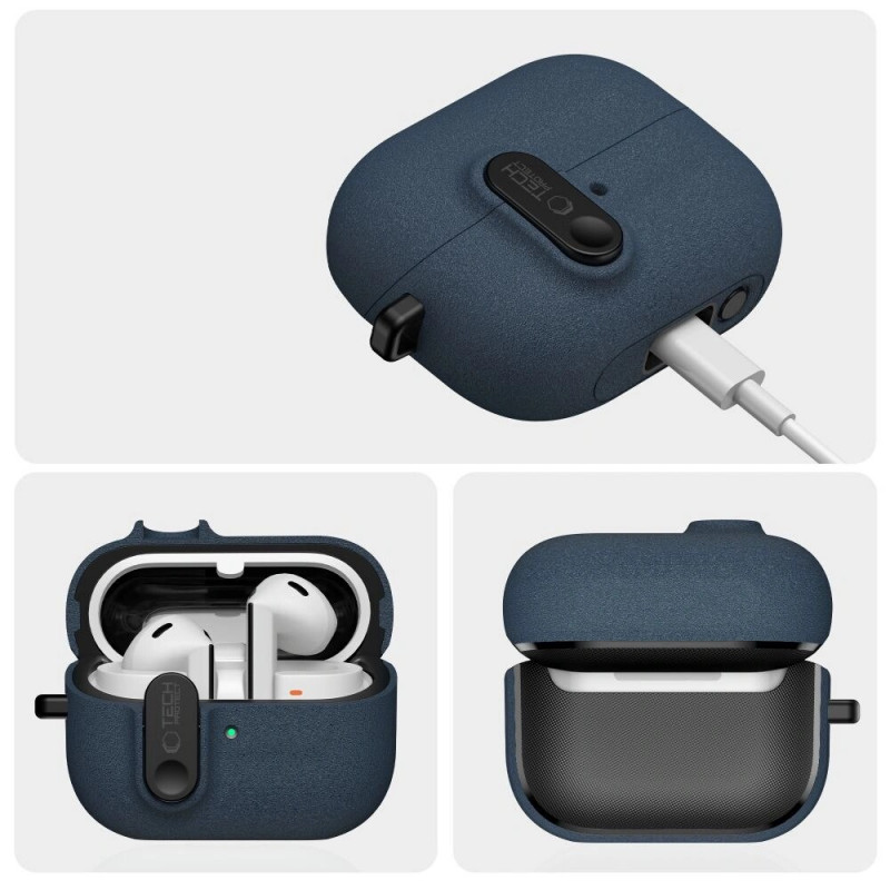 Capa Tech-Protect Slim Hook para Samsung Galaxy Buds 3 / 3 FE / 3 Pro, azul fofinho