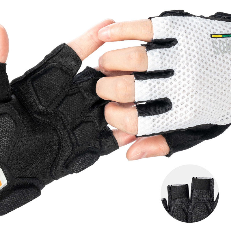Luvas de ciclismo de dedos curtos Rockbros TLS004 ROAD TO SKY com amortecimento de choques M, brancas