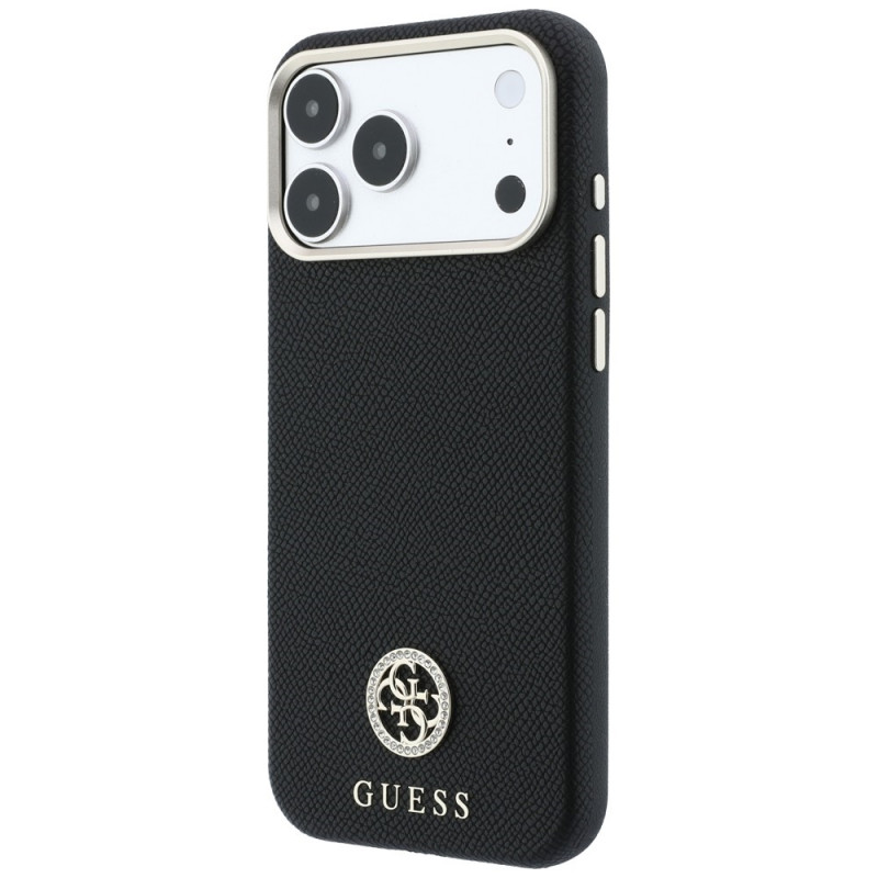 Guess GUE005537-0 Grained Round Strass Logo MagSafe capa para Apple iPhone 18 Pro Max / 17 Pro Max, preta