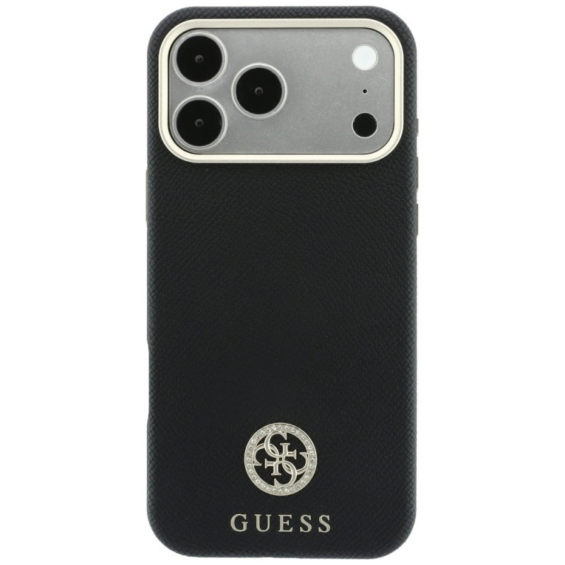 Guess GUE005537-0 Grained Round Strass Logo MagSafe capa para Apple iPhone 18 Pro Max / 17 Pro Max, preta