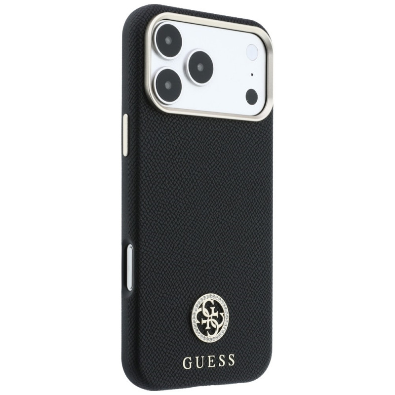 Guess GUE005537-0 Grained Round Strass Logo MagSafe capa para Apple iPhone 18 Pro Max / 17 Pro Max, preta