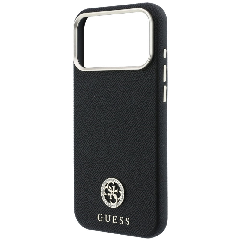 Guess GUE005537-0 Grained Round Strass Logo MagSafe capa para Apple iPhone 18 Pro Max / 17 Pro Max, preta