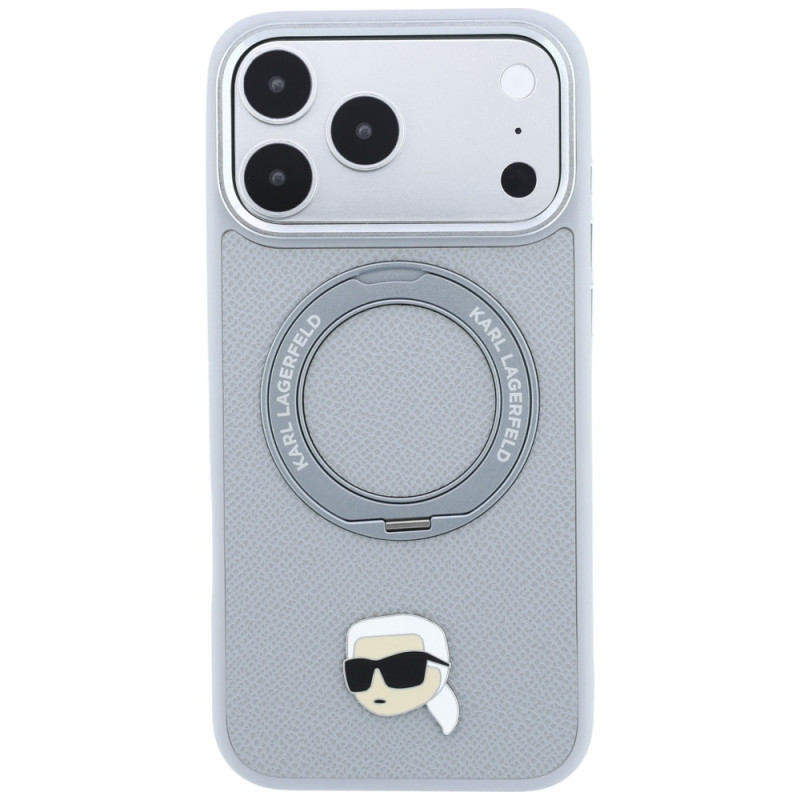 Capa Karl Lagerfeld with Ring Stand 360 Karl Head Pin MagSafe para Apple iPhone 18 Pro Max / 17 Pro Max, cinzenta (KF003236)