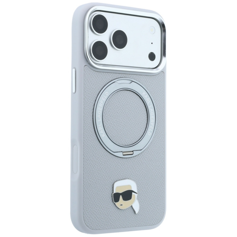 Capa Karl Lagerfeld with Ring Stand 360 Karl Head Pin MagSafe para Apple iPhone 18 Pro Max / 17 Pro Max, cinzenta (KF003236)