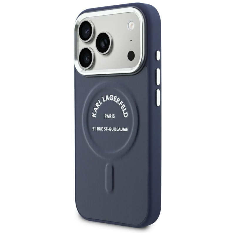 Capa Karl Lagerfeld Embossed Open Ring RSG Logo MagSafe para Apple iPhone 18 Pro Max / 17 Pro Max, azul (KF003292-0)