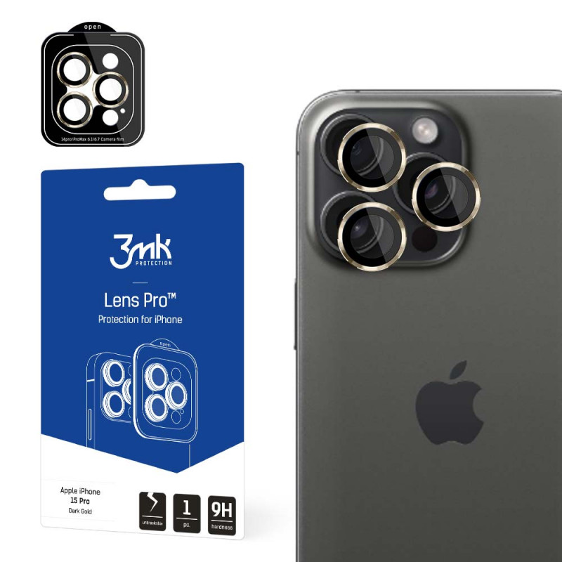 3MK Lens Protection Pro Apple iPhone 15 Pro, dourado escuro