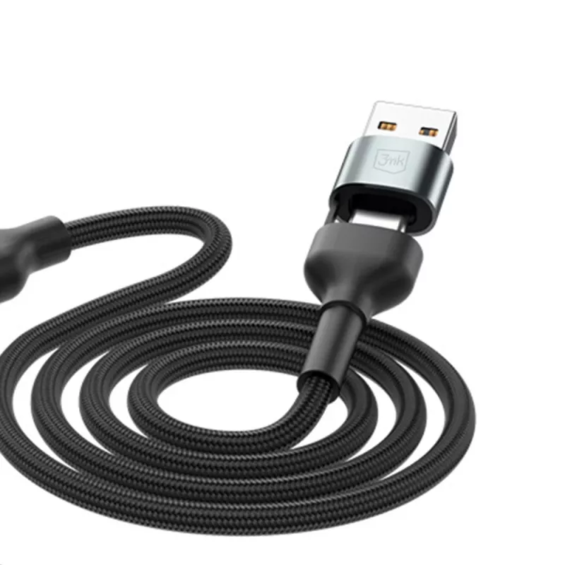 3MK Hyper Cable N-SERIES 6in1 USB-C / USB-A para USB-C / MicroUSB / Lightning, cabo QC 3.0, 18 W (9 V / 2 A), 1.2 m, preto