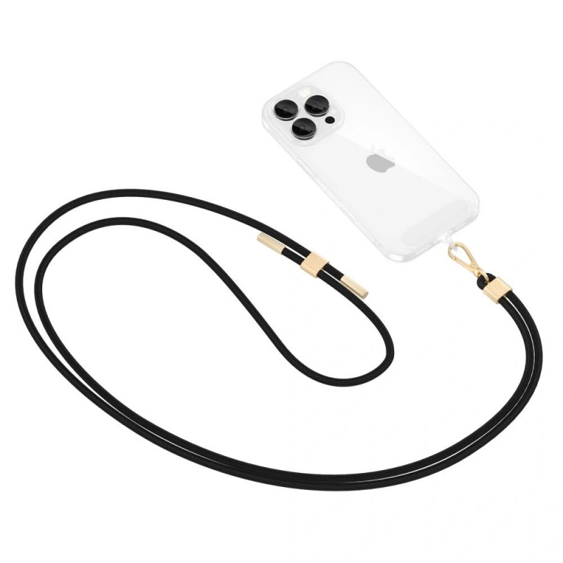 Tech-Protect C2S alça tiracolo de corda para telemóvel, Preto/dourado