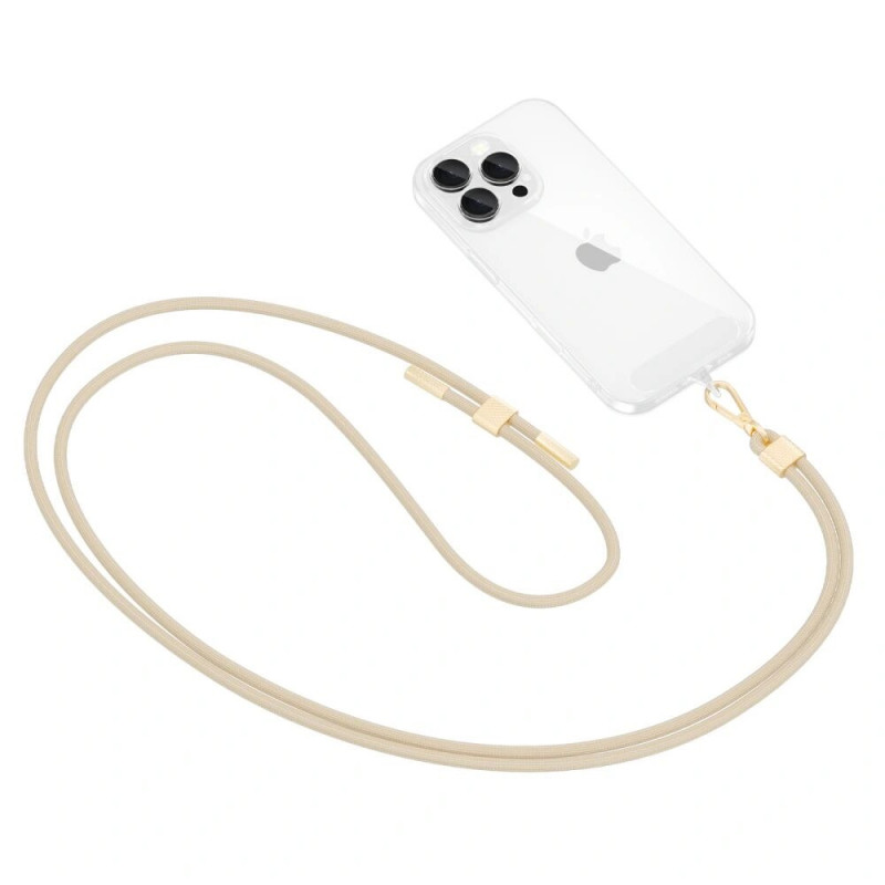 Tech-Protect C2S alça tiracolo de corda para telemóvel, Bege/dourado
