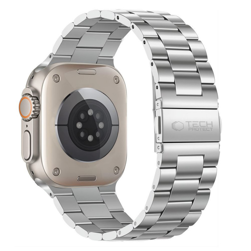 Tech-Protect Stainless bracelete de aço inoxidável para Apple Watch 8 / 9 / 10 / 11 / 12 / SE / Ultra (44 / 45 / 46 / 49 mm), prateado