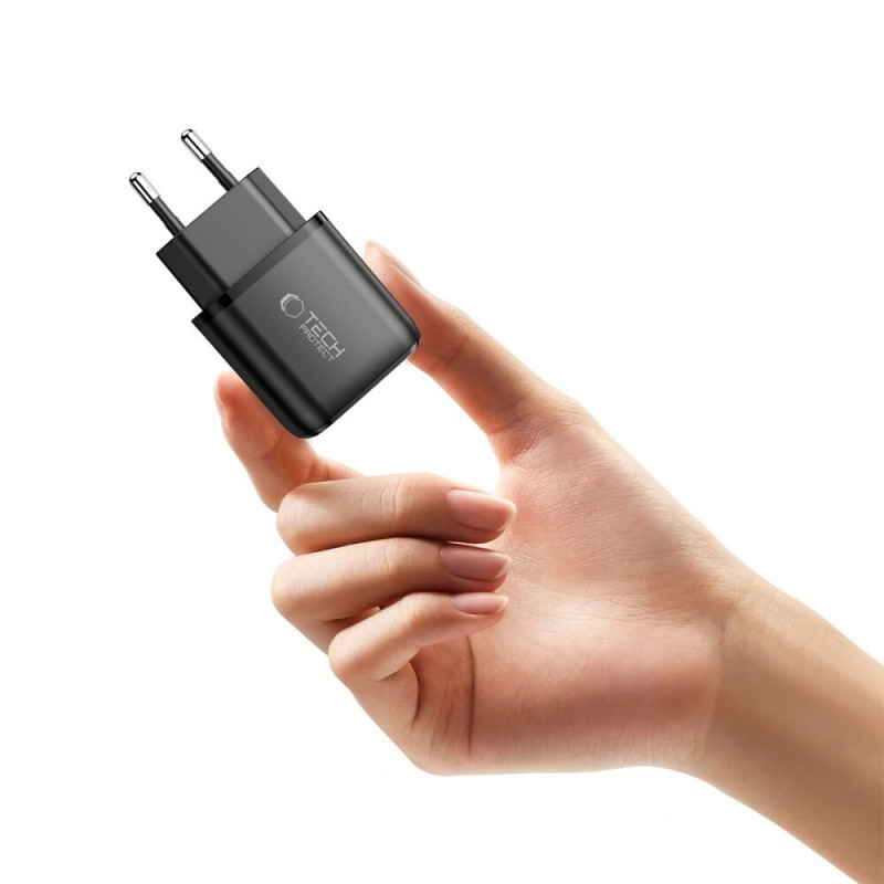 Tech-Protect NCA20 carregador de parede USB-A / USB-C PD 20W / QC3.0, preto