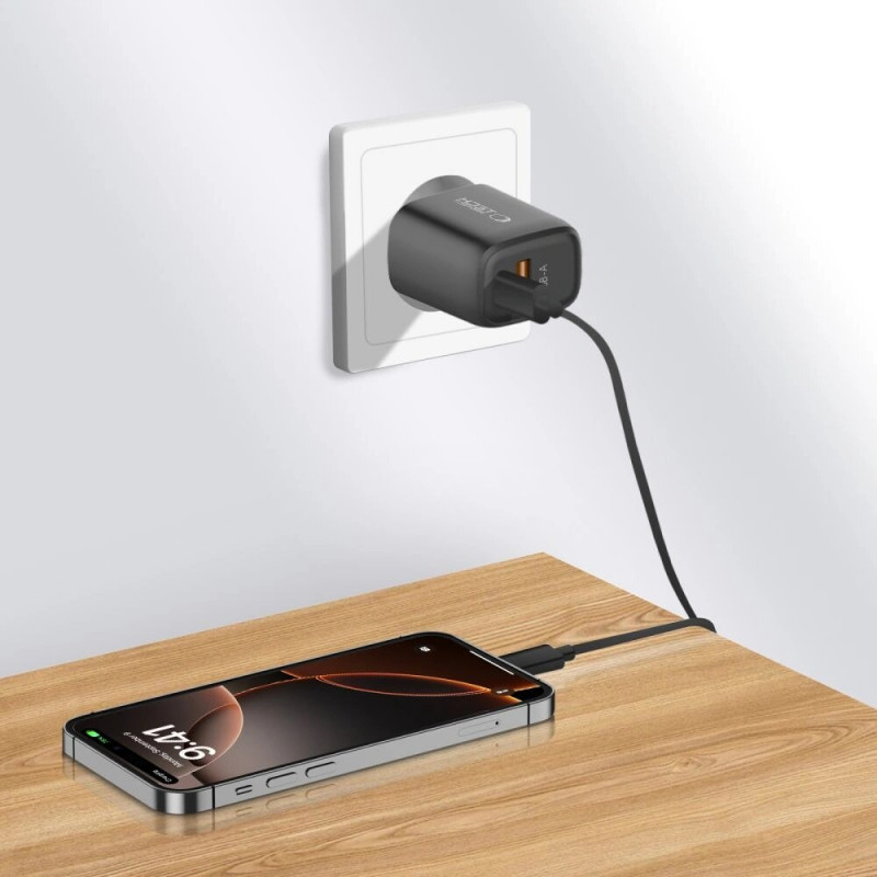 Tech-Protect NCA20 carregador de parede USB-A / USB-C PD 20W / QC3.0, preto