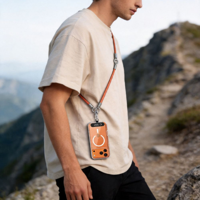 Tech-Protect C10S Rope Crossbody & Wrist conjunto de alças para telemóvel, laranja/titânio