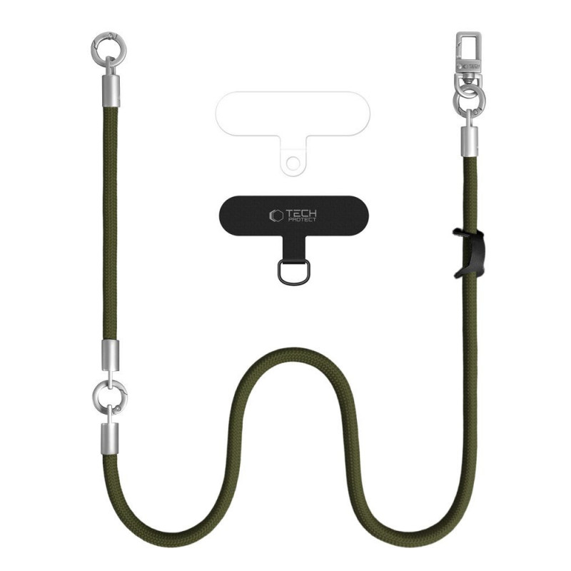 Tech-Protect C10S Rope Crossbody & Wrist conjunto de alças para telemóvel, verde-azeitona/titânio
