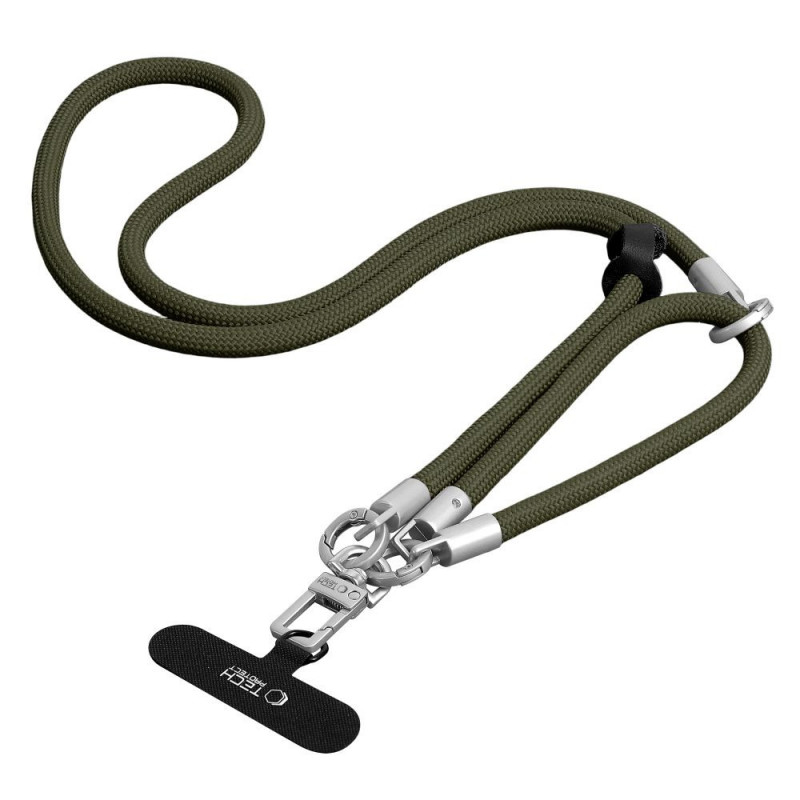 Tech-Protect C10S Rope Crossbody & Wrist conjunto de alças para telemóvel, verde-azeitona/titânio