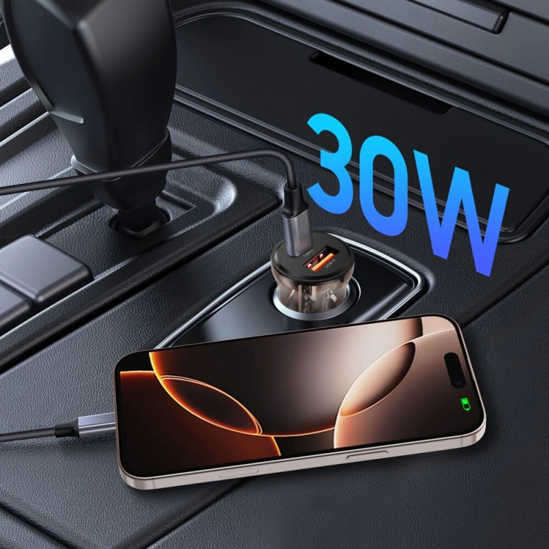 Tech-Protect CC01 carregador de carro de 2 portas USB-A / USB-C, PD 30W / QC 3.0, preto