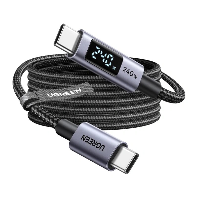 Ugreen L530 cabo USB-C para USB-C, PD 240 W, 480 Mbps, com ecrã, 2 m, preto