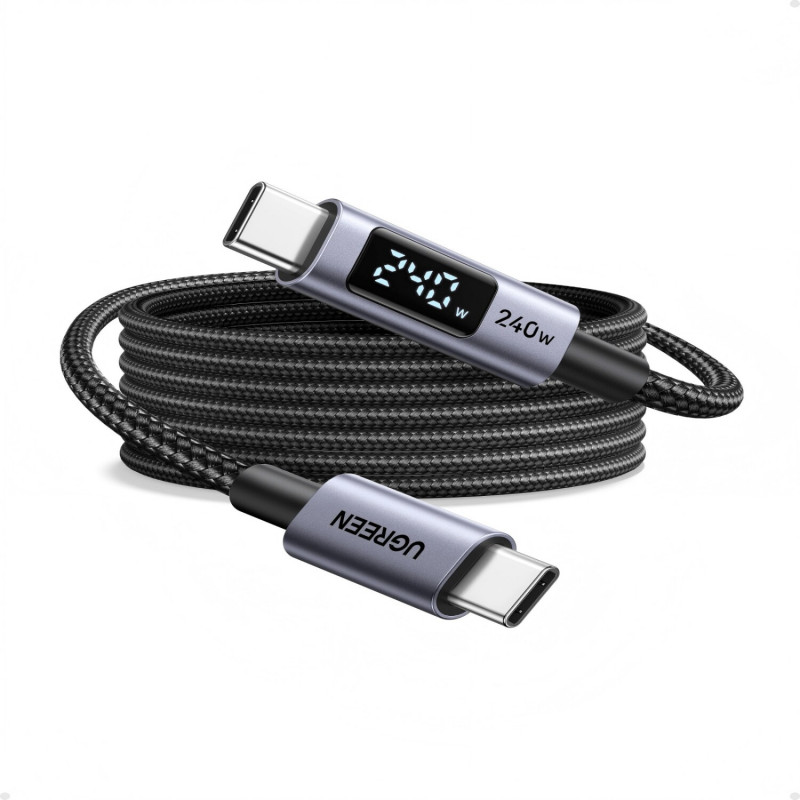 Ugreen L530 cabo USB-C para USB-C, PD 240 W, 480 Mbps, com ecrã, 2 m, preto