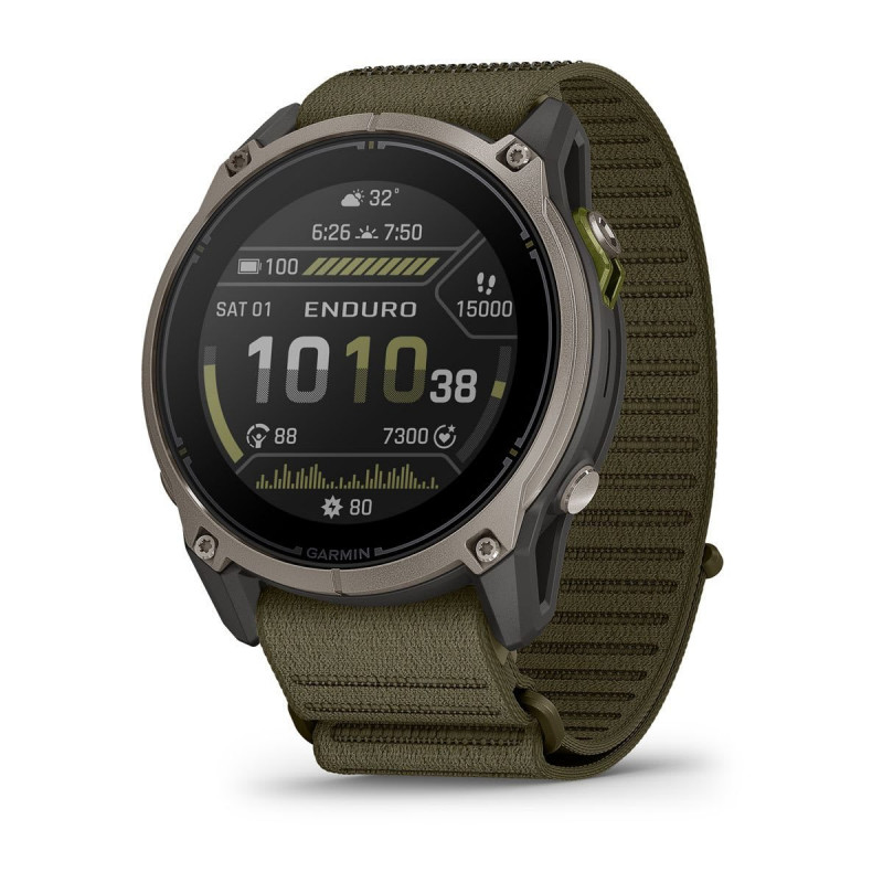 Smartwatch GPS Garmin Enduro 4 com bracelete de tecido ComfortFit verde-azeitona escuro (010-04799-01)