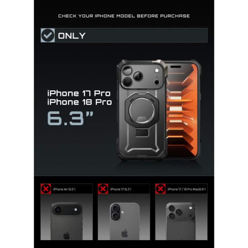 Supcase UB Grip Mag MagSafe Capa para Apple iPhone 17 Pro / 18 Pro, Preta