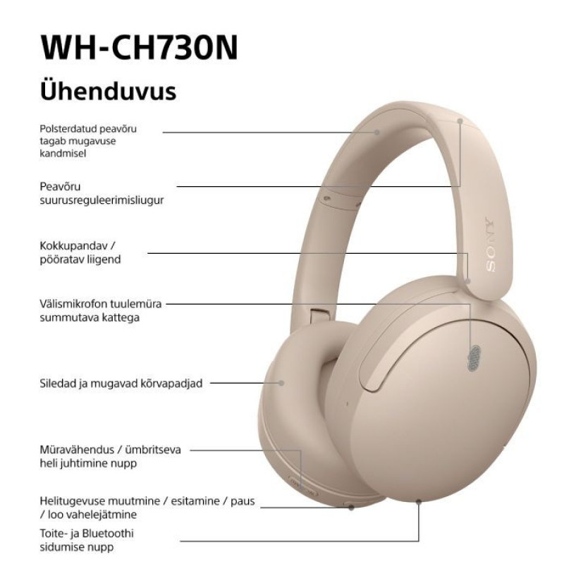 Sony WH-CH730N Auscultadores Bluetooth over-ear com microfone, bege