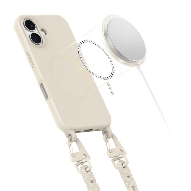 Tech-Protect MagNecklace capa MagSafe com cordão para Apple iPhone 16, bege
