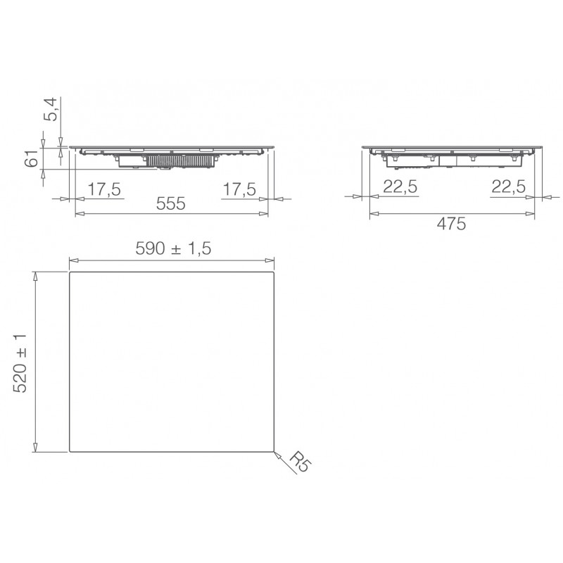 Placa de indução encastrável Elica Primis 604 Plus PRF0199861, 60 cm, 4 zonas, preta