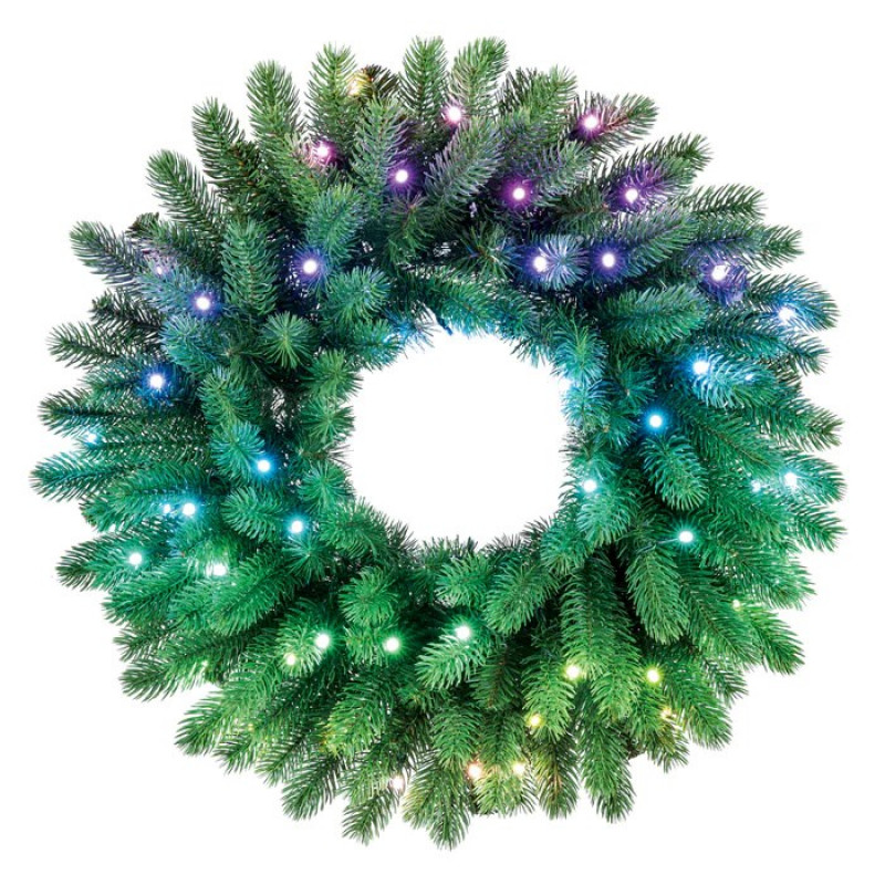 Twinkly Coroa pré-iluminada 50 LED RGB, fio verde, ficha tipo C, 60 cm