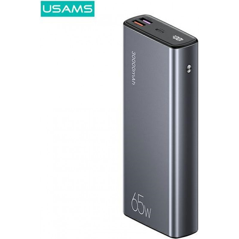 Power bank USAMS PB59 US-CD165 30000 mAh, 65 W, 2x QC3.0 + PD, preto, com cabo USB-C para USB-C