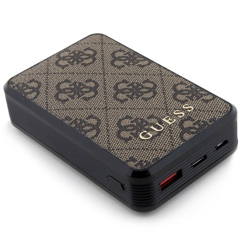 Guess GUPB10DP4GEGW Power bank 10000 mAh, 18 W, 4G Leather Metal Logo, castanho