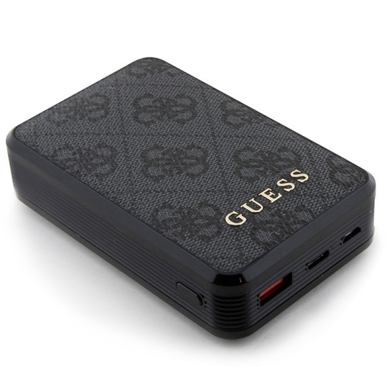 Guess GUPB10DP4GEGK Power bank 10000 mAh, 18 W, 4G Leather Metal Logo, preto